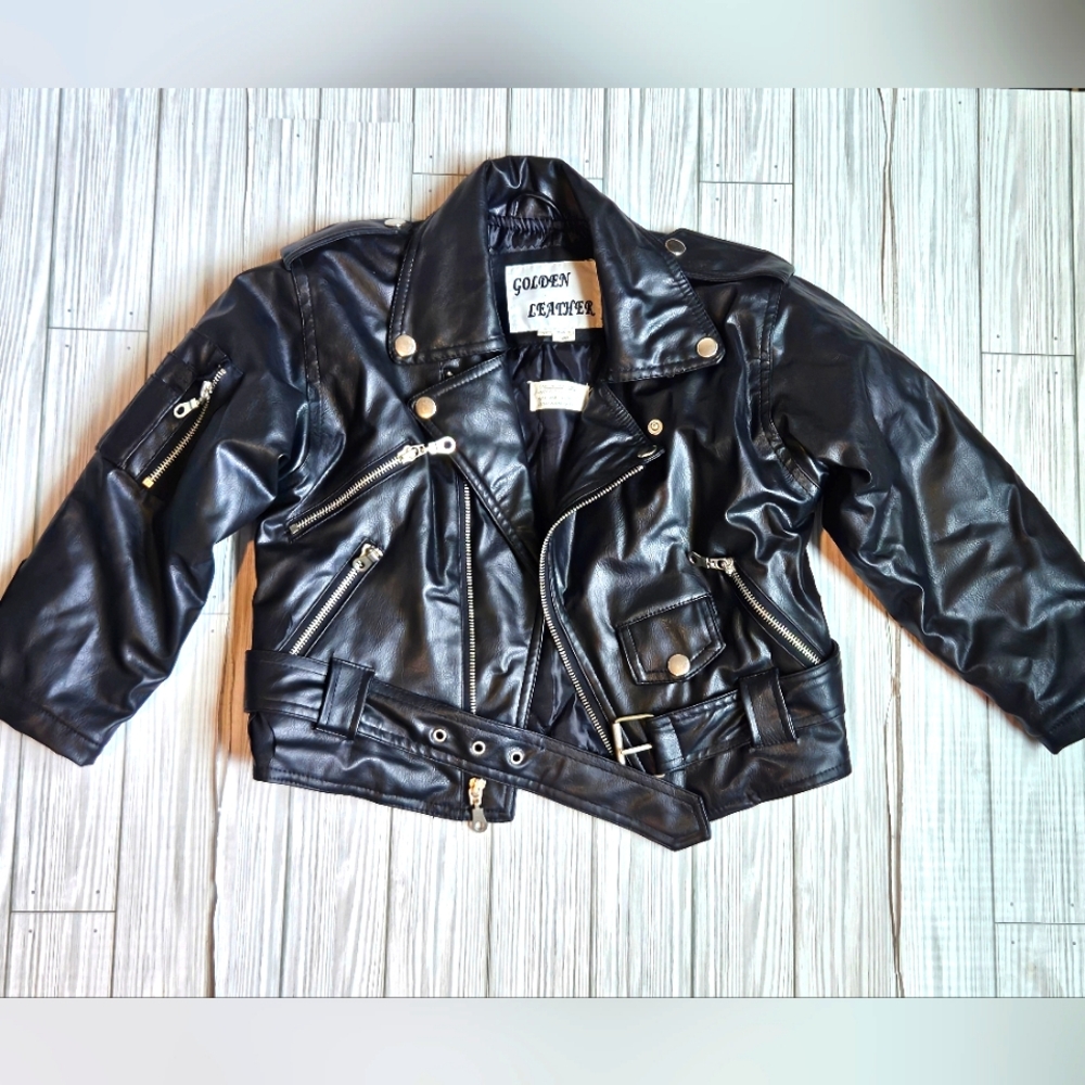 Children's Black Leather Biker Jacket Size 5T